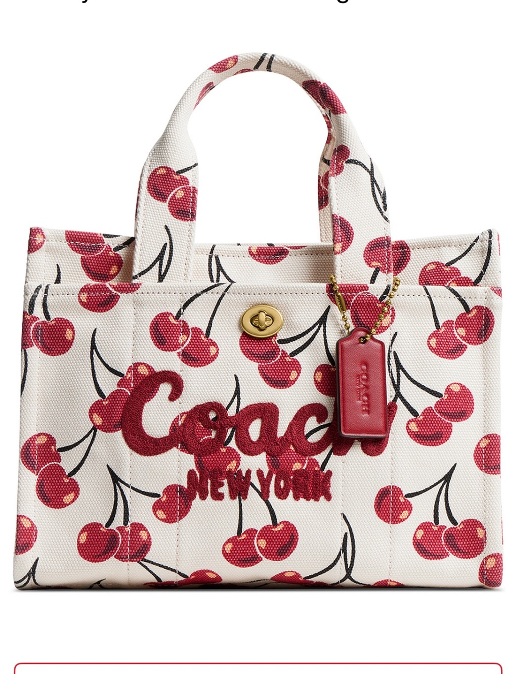 Coach Cherry Print Canvas 26 Tote in White and Red